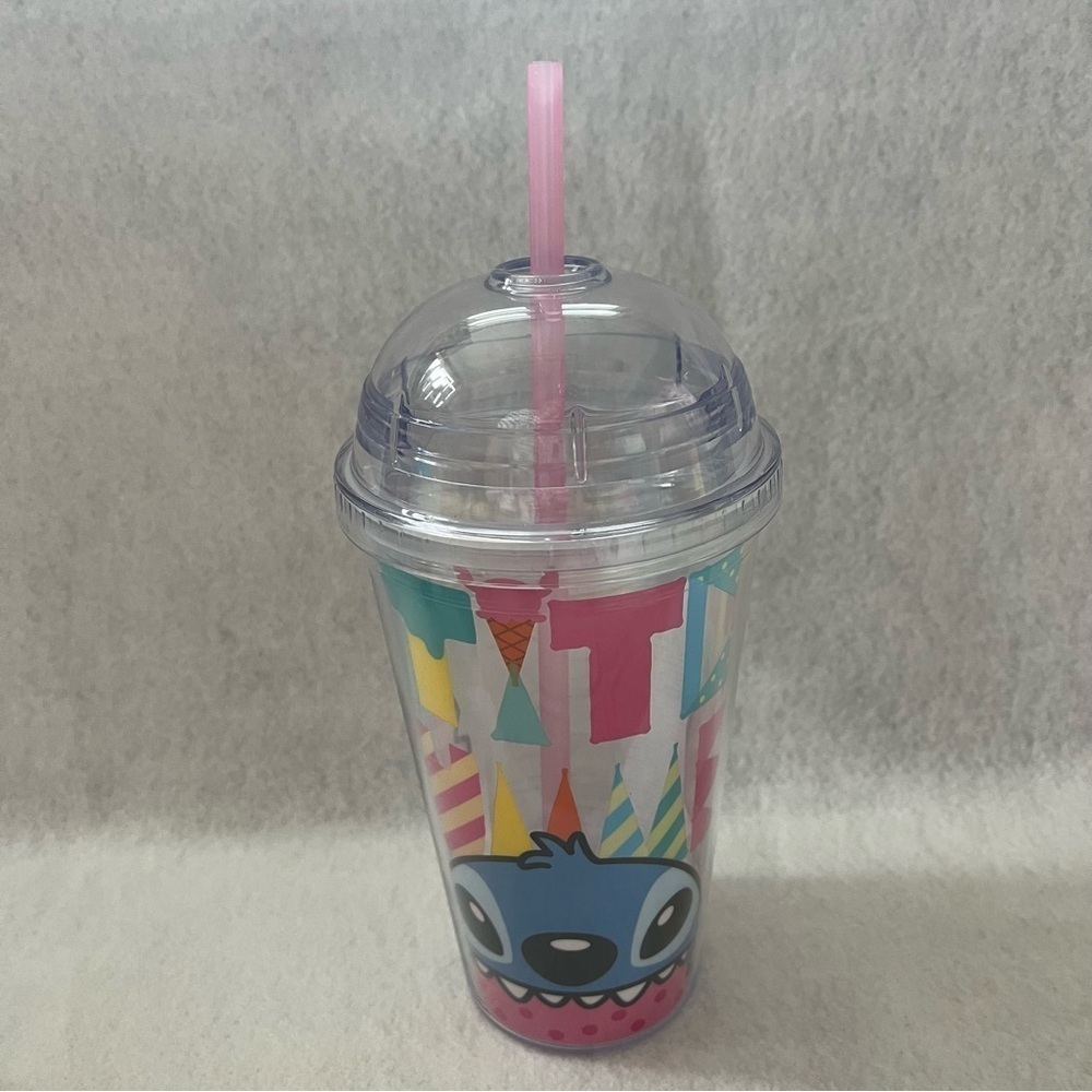 NEW STITCH Summer Clear Plastic Cup Dome Cover Disney Store Japan